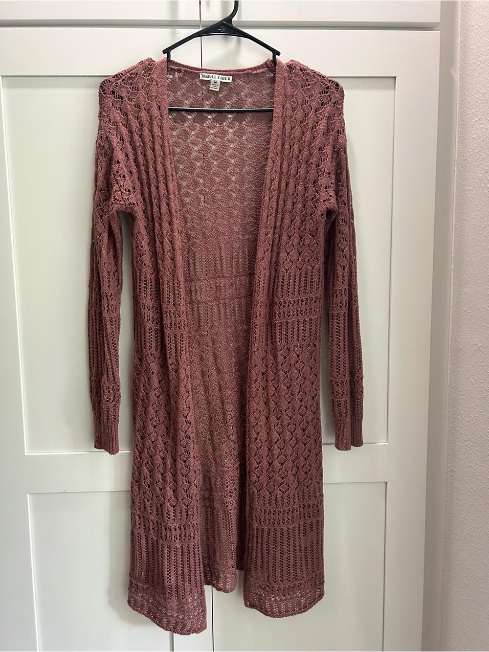 Moral Fiber Long Openwork Cardigan - Dusty Mauve